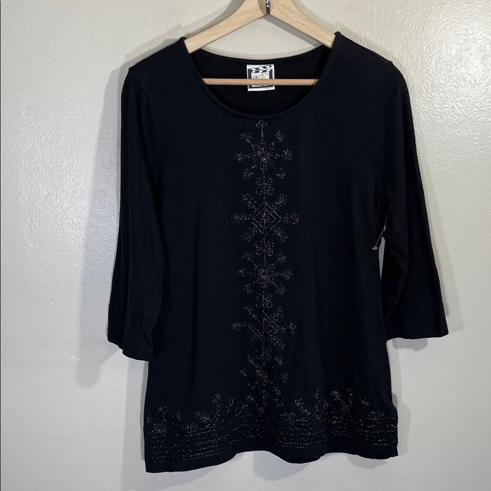 NWOT Take Two Black Embroidered Top